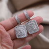 Korean Jewelry  Full Zircon Silver Color Square Pendant Earrings Elegant Women's Wedding Party Accessories