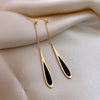 Korean Jewelry Simple Water Long Black acrylic Pendant Earrings Elegant Women's Long Thin Shower Party Accessories