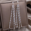 Korean Jewelry14K gold plated  Black Zircon Three layer Long Tassel Earrings Elegant Women's Party Accessories