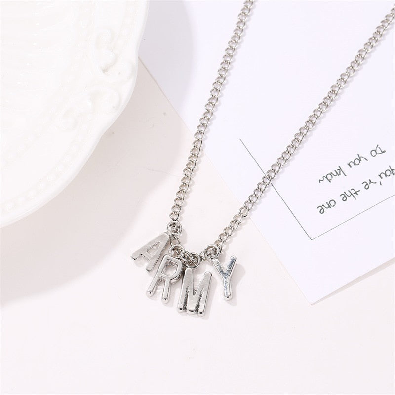 Korean Pop Simple Alloy Letters Army Clavicle Chain Necklace For Women Vintage Metal Pendant Jewelry