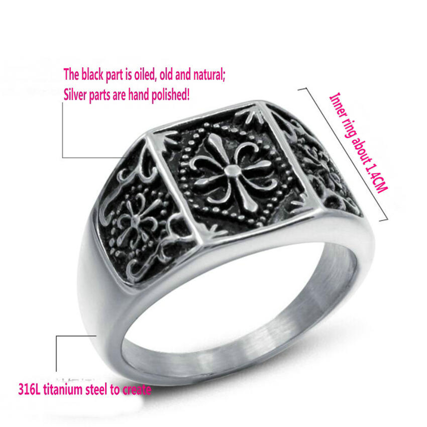 Korean Punk JewelryMen's Cross Stainless Steel Ring Personality Retro Couple Ring