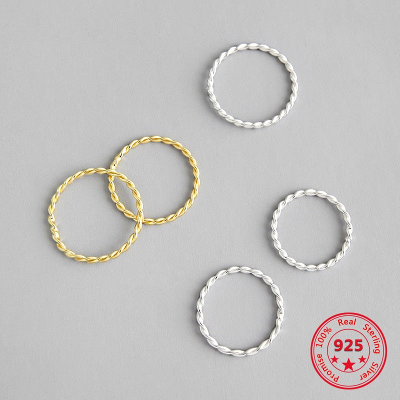 Korean Real S925 Sterling Silver Fine Rings Simple Hemp Pattern Gold Plated Circle Personality  Retro Rings Women Jewelry