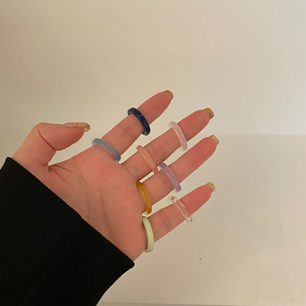 Korean Retro Geometric Color Fruit Ring Korean Version Of INS Wind Transparent Ring Girl Candy Color Fruit Ring