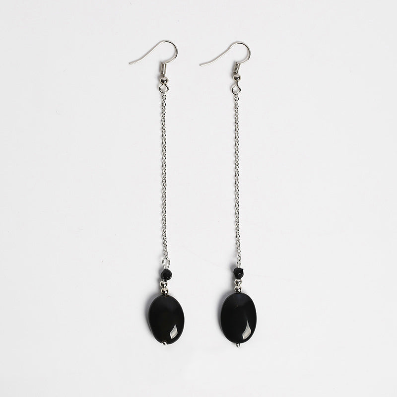 Korean Simple Black Onyx Glass Crystal Gem Drop Long Chain Tassel Earrings for Women Charm Ewelry Accessories Brincos Gift