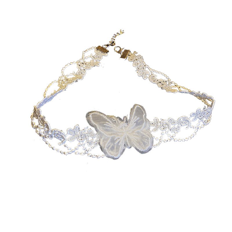 Korean Simple Personality Network Red Tide Liusen Temperament Short Super Fairy Lace Gauze Butterfly Neck Chain Necklace