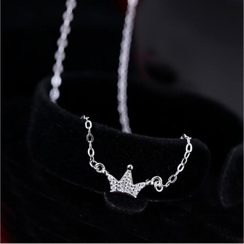 Korean Simple Small Crown Female Zircon Accessories Clasp 925 Sterling Silver Jewelry Clavicle Chain Pendant Necklace H128