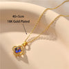 Korean Style Blue Crystal Four Leaf Flower Pendant Women Necklace Ladies Elegant Gold Color Stainless Steel Chokers Necklaces