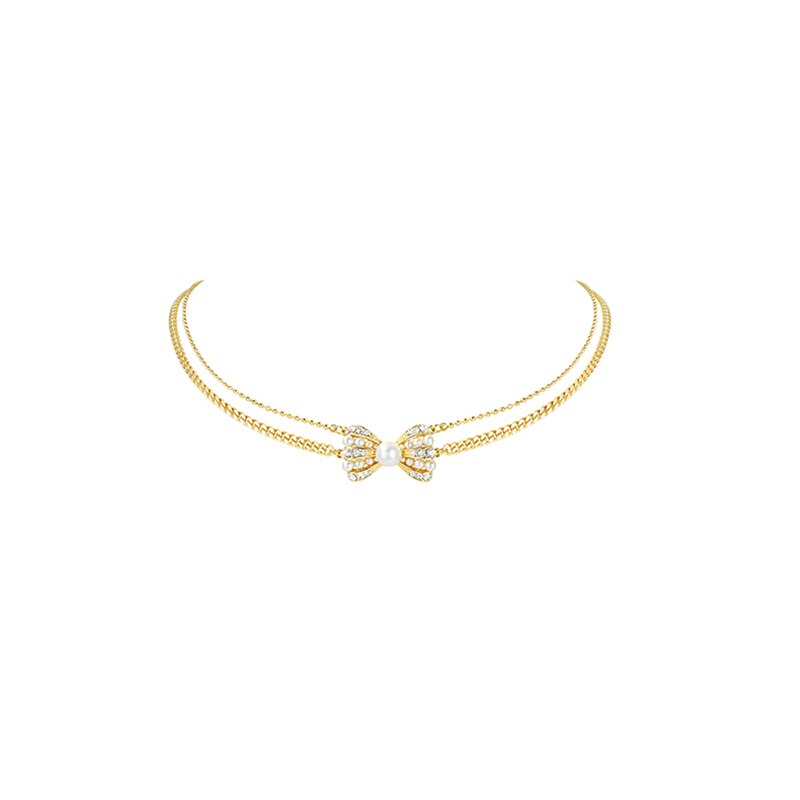 Korean Style Butterfly Choker Necklace Jewelry Women Vintage Pearl Collares French Romantic Multilayer Bowknot Clavicle Chain