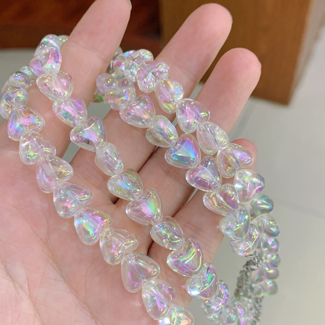 Korean Style Heart-shaped Girl Colorful Acrylic Beaded Necklace Temperament Clavicle Chain