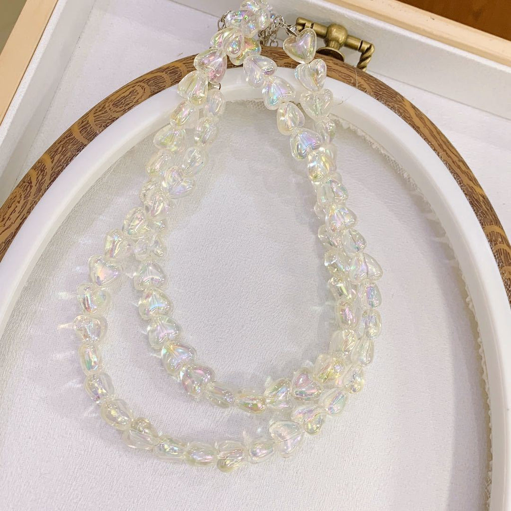Korean Style Heart-shaped Girl Colorful Acrylic Beaded Necklace Temperament Clavicle Chain