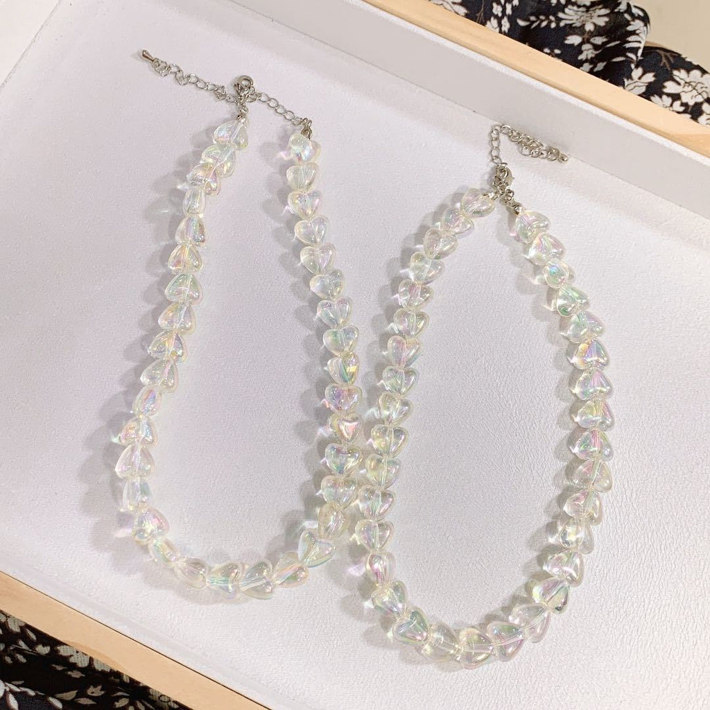 Korean Style Heart-shaped Girl Colorful Acrylic Beaded Necklace Temperament Clavicle Chain