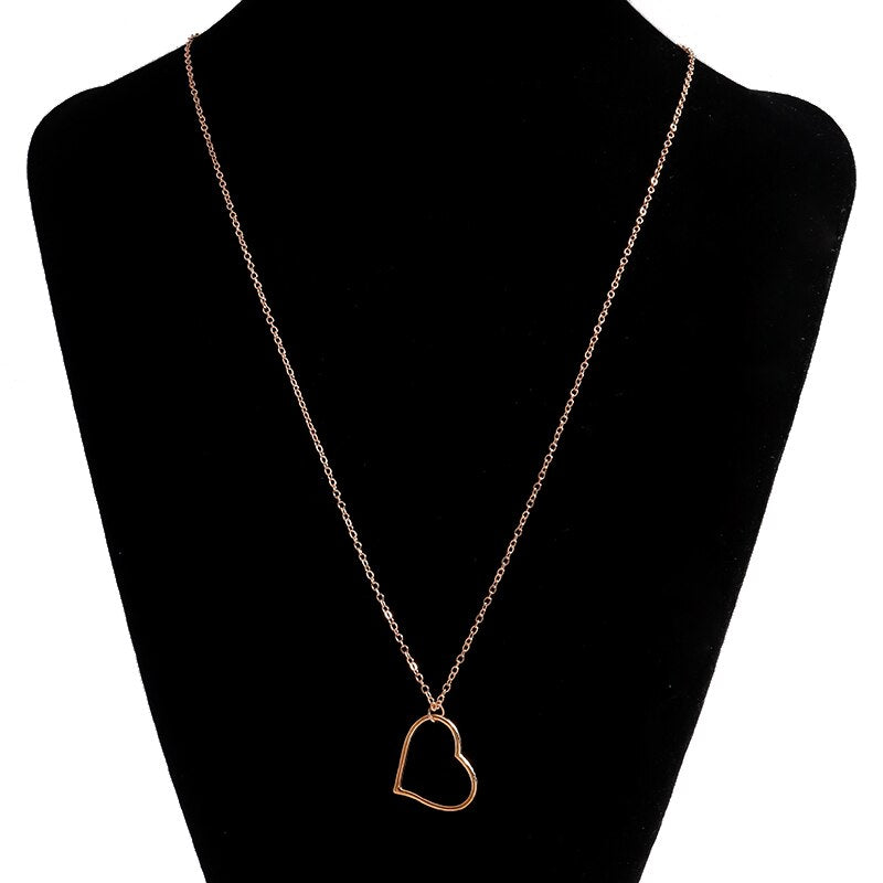 Korean Style Hollow Love Heart Pendant Necklaces for Women Simple Gold Silver Color Long Chain Necklaces Femme Jewelry Gifts
