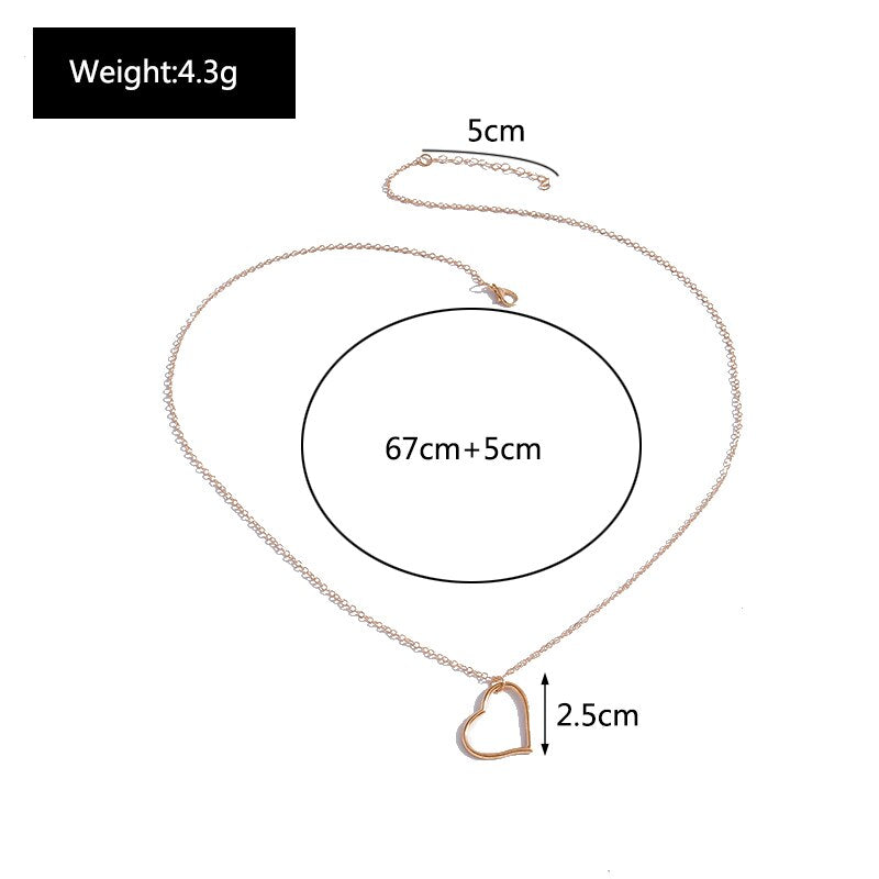 Korean Style Hollow Love Heart Pendant Necklaces for Women Simple Gold Silver Color Long Chain Necklaces Femme Jewelry Gifts