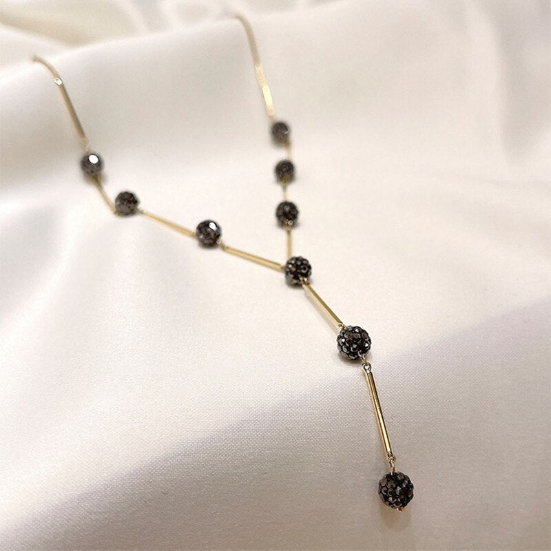 Korean Style Niche Black Gold Tone Necklaces For Women Vintage Irregular Bohemian Clavicle Chain Elegant Charm Jewelry