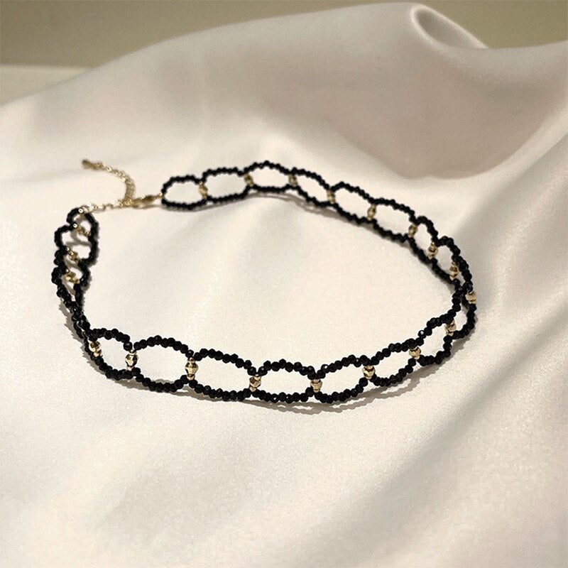 Korean Style Niche Black Gold Tone Necklaces For Women Vintage Irregular Bohemian Clavicle Chain Elegant Charm Jewelry