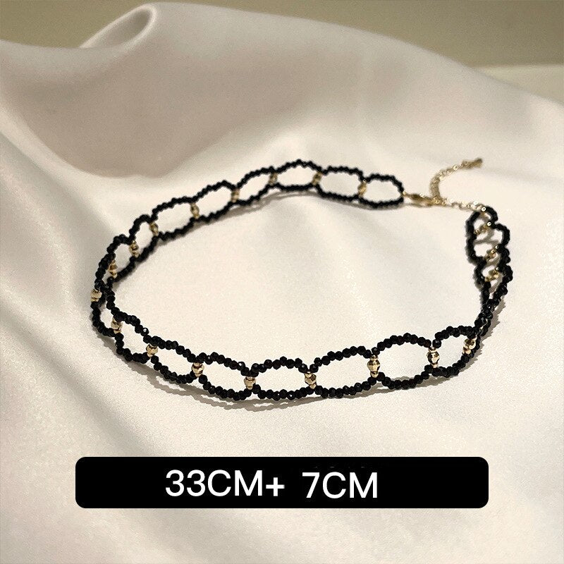 Korean Style Niche Black Gold Tone Necklaces For Women Vintage Irregular Bohemian Clavicle Chain Elegant Charm Jewelry