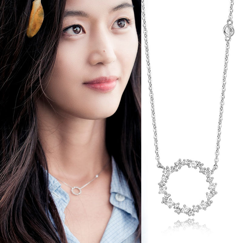 Korean Style Silver Color Crystal Circle Necklaces for Women Statement Christmas Jewelry Kolye Collares 2021