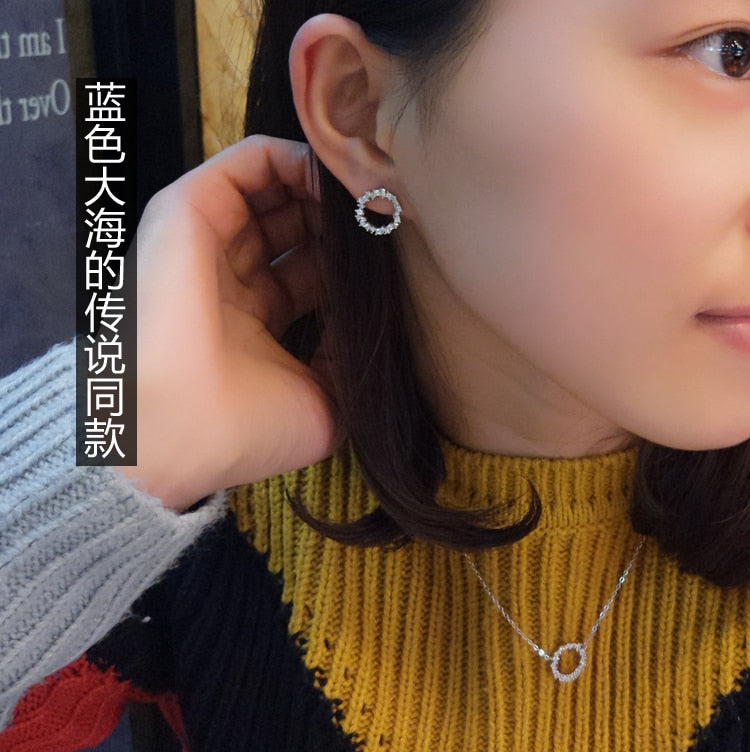 Korean Style Silver Color Crystal Circle Necklaces for Women Statement Christmas Jewelry Kolye Collares 2021