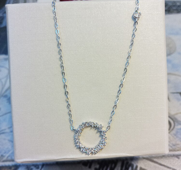 Korean Style Silver Color Crystal Circle Necklaces for Women Statement Christmas Jewelry Kolye Collares 2021