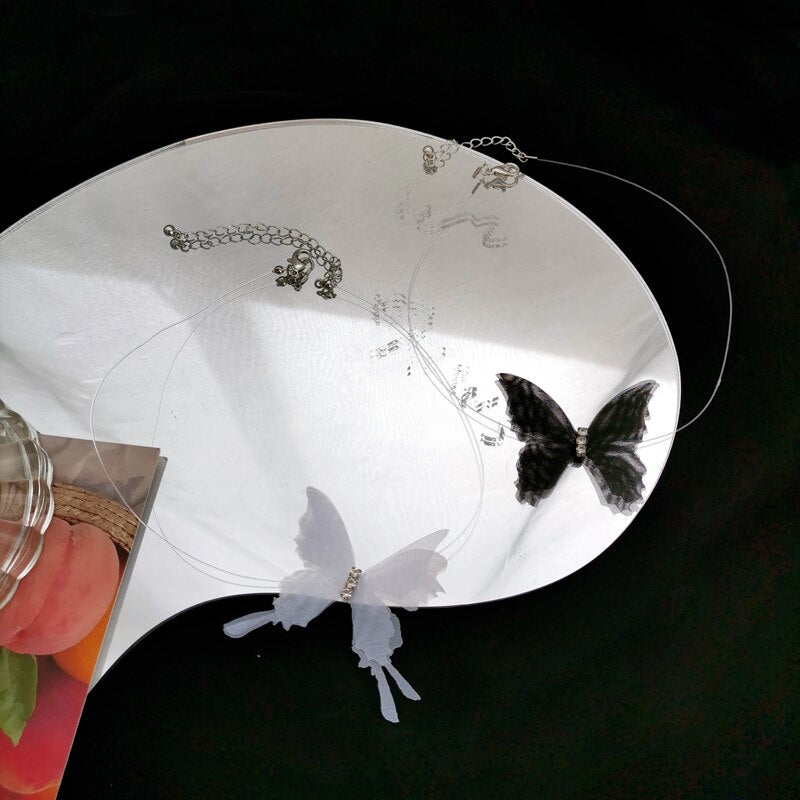 Korean Summer Fairy Butterfly Fish Line Pendant  Necklace Girl's Beauty Diamond Charm Neck Chain Sweet Bone Chain Jewelry 321