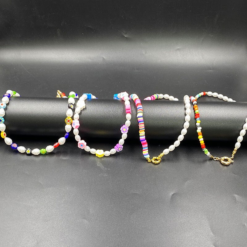 Korean Sweet Colorful Devil's Eye Flower Necklace Acrylic Alien beads Flowers Boho Clavicle Necklaces for Women Girls Jewelry