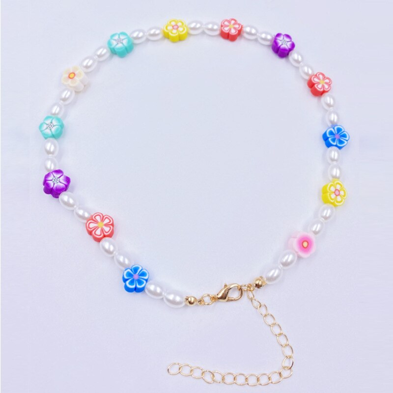 Korean Sweet Colorful Devil's Eye Flower Necklace Acrylic Alien beads Flowers Boho Clavicle Necklaces for Women Girls Jewelry