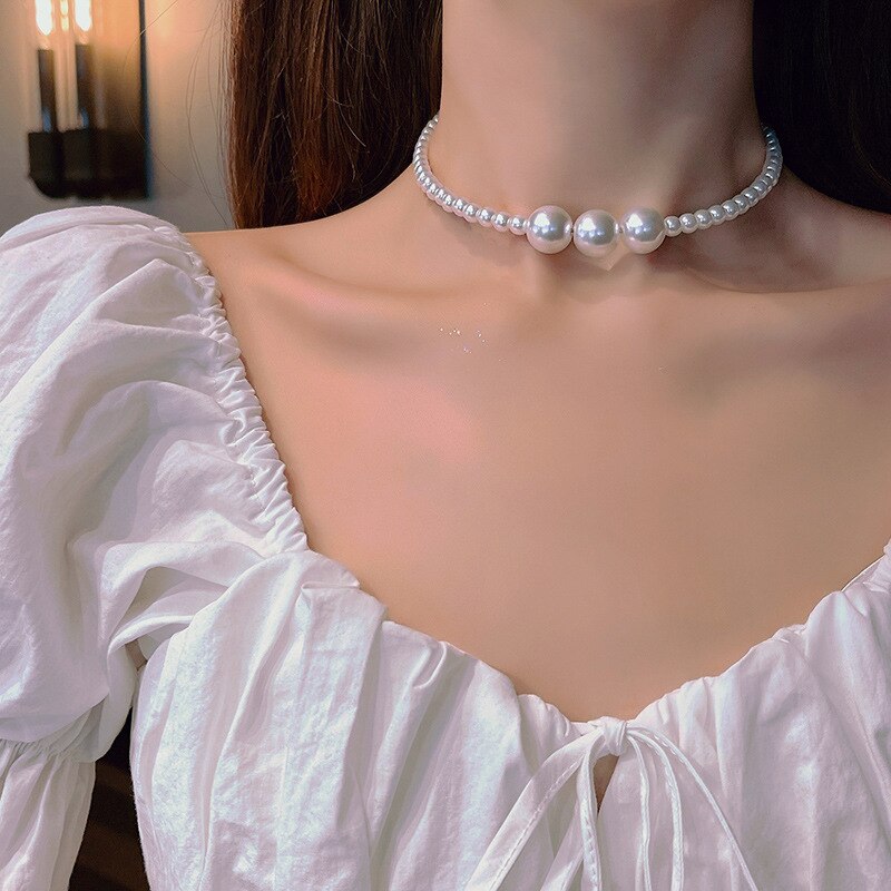 Korean Trendy Style Vintage Pearl Chokers Personality String Beaded Necklace For Women Bohemian Beach Jewelry Clavicle Chain