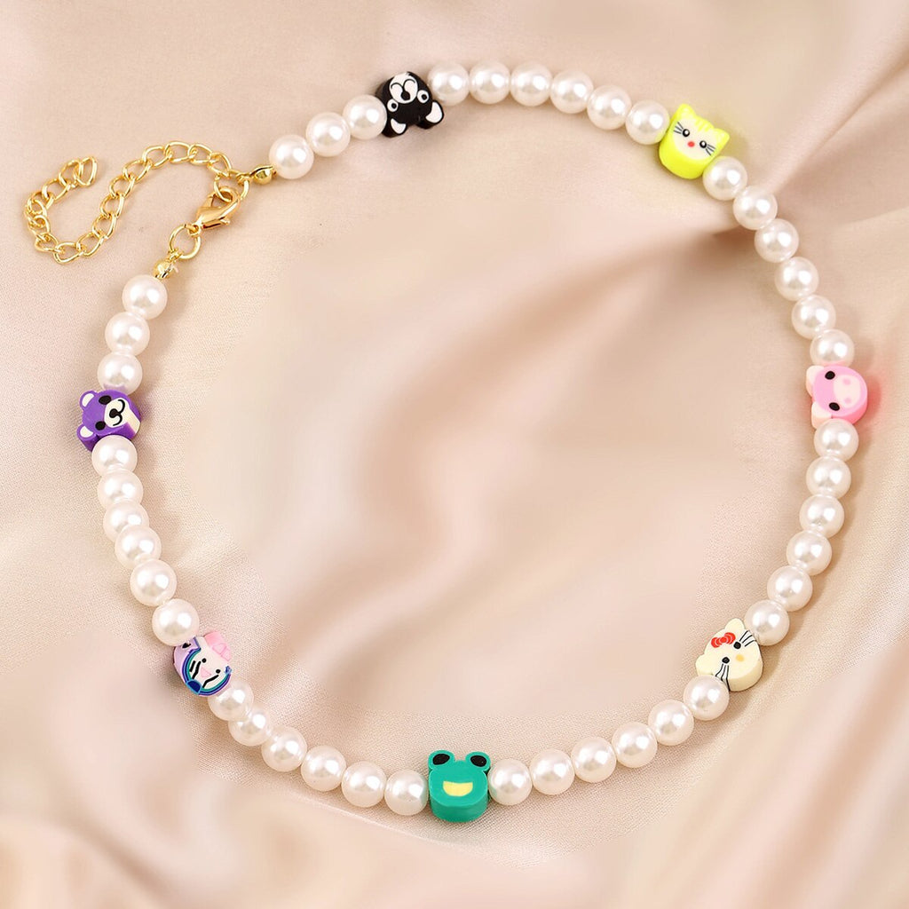 Korean Trendy Simulated Pearl Choker Necklace For Women Bohemian Colorful Handmde Face Bead Collar Random Color Jewelry 2021