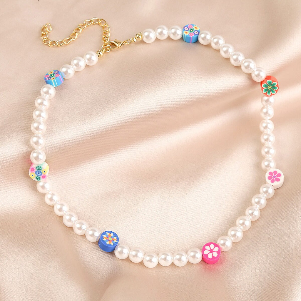 Korean Trendy Simulated Pearl Choker Necklace For Women Bohemian Colorful Handmde Face Bead Collar Random Color Jewelry 2021