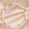 Korean Trendy Simulated Pearl Choker Necklace For Women Bohemian Colorful Handmde Face Bead Collar Random Color Jewelry 2021