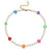 Korean Trendy Simulated Pearl Choker Necklace For Women Bohemian Colorful Handmde Face Bead Collar Random Color Jewelry 2021