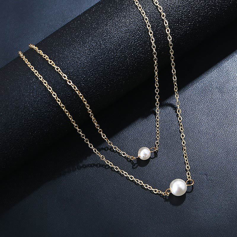 Korean Version Of Simple Double-Layer Pearl Pendant Short Necklace Women Retro Mother's Day Couple Gift