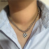 Korean Vintage Harajuku Blue Black White Grid Heart Metal Choker Chian Necklace For Women Men Girls Vacation Cool Punk Jewelry