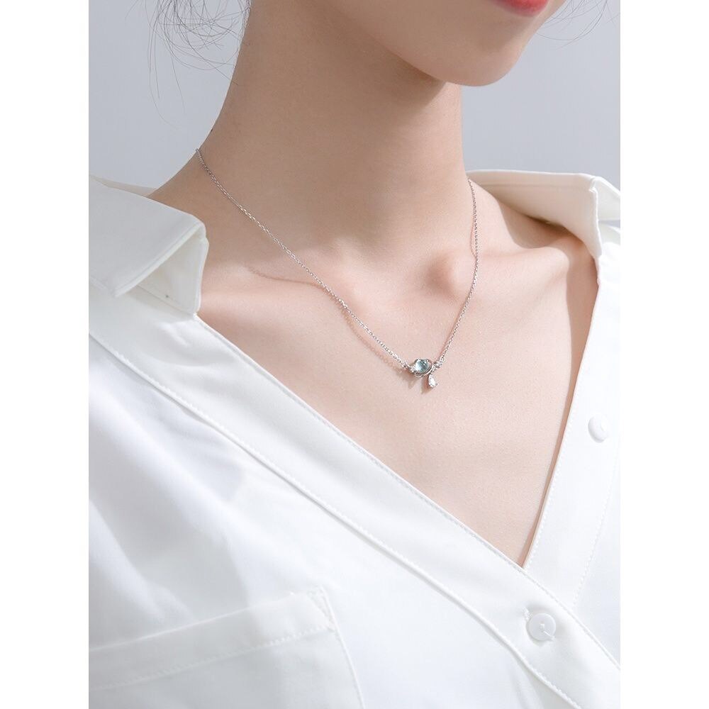 Korean Zircon Hollow Aurora Water Drop Planet Universe Pendant Necklace For Women Charm Choker Neck Chain Wedding Jewelry Girls