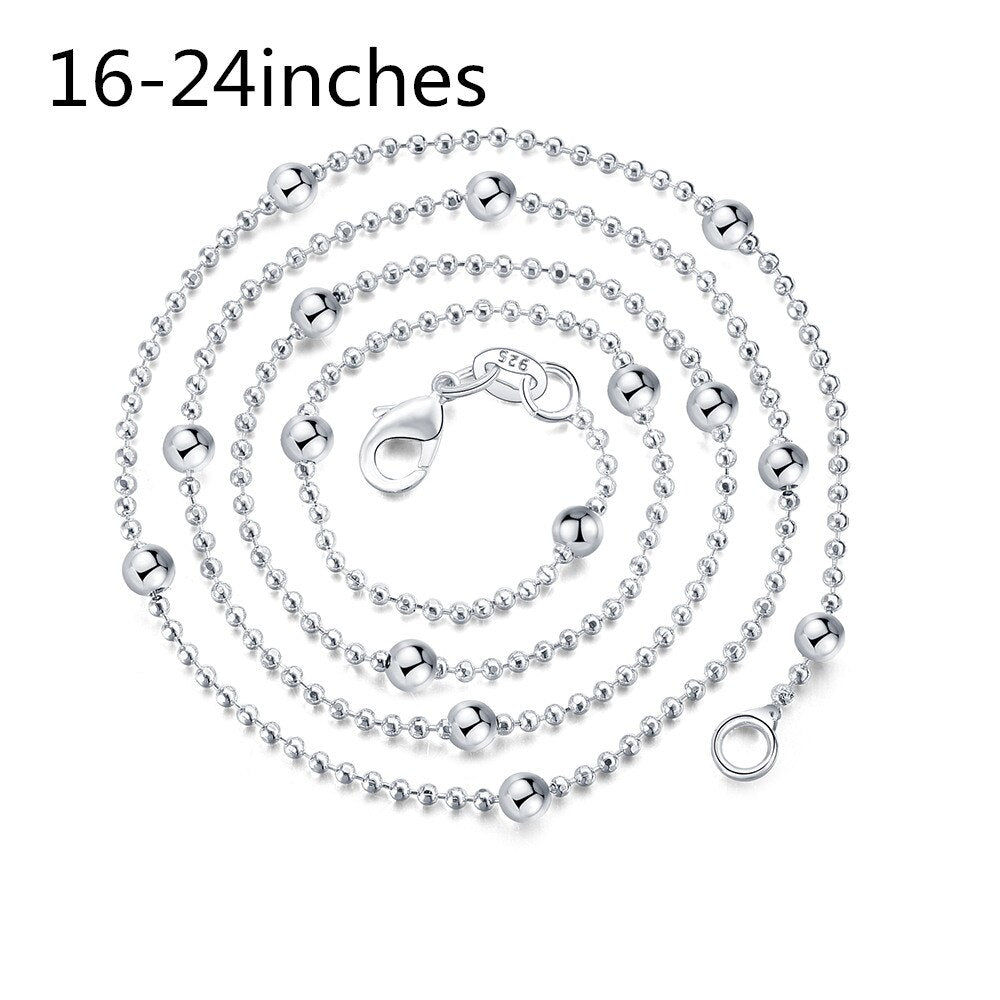 Korean 925 Stamped Silver charms Round beads chain Necklace For Women 16-24 inch party wedding Jewelry accessories gift