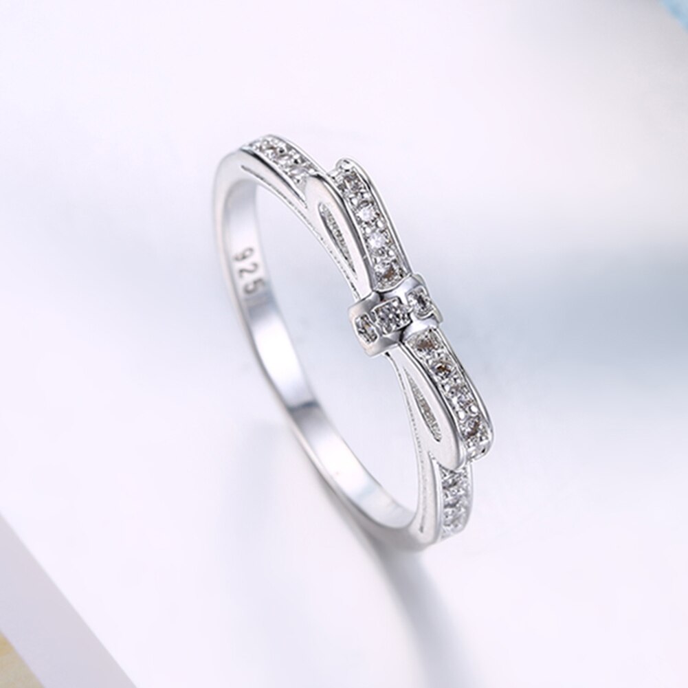 Korean 925 Stamped Silver fine Bowknot crystal Rings For Women size 6/7/8/9  Party Gifts wedding diamond Jewelry