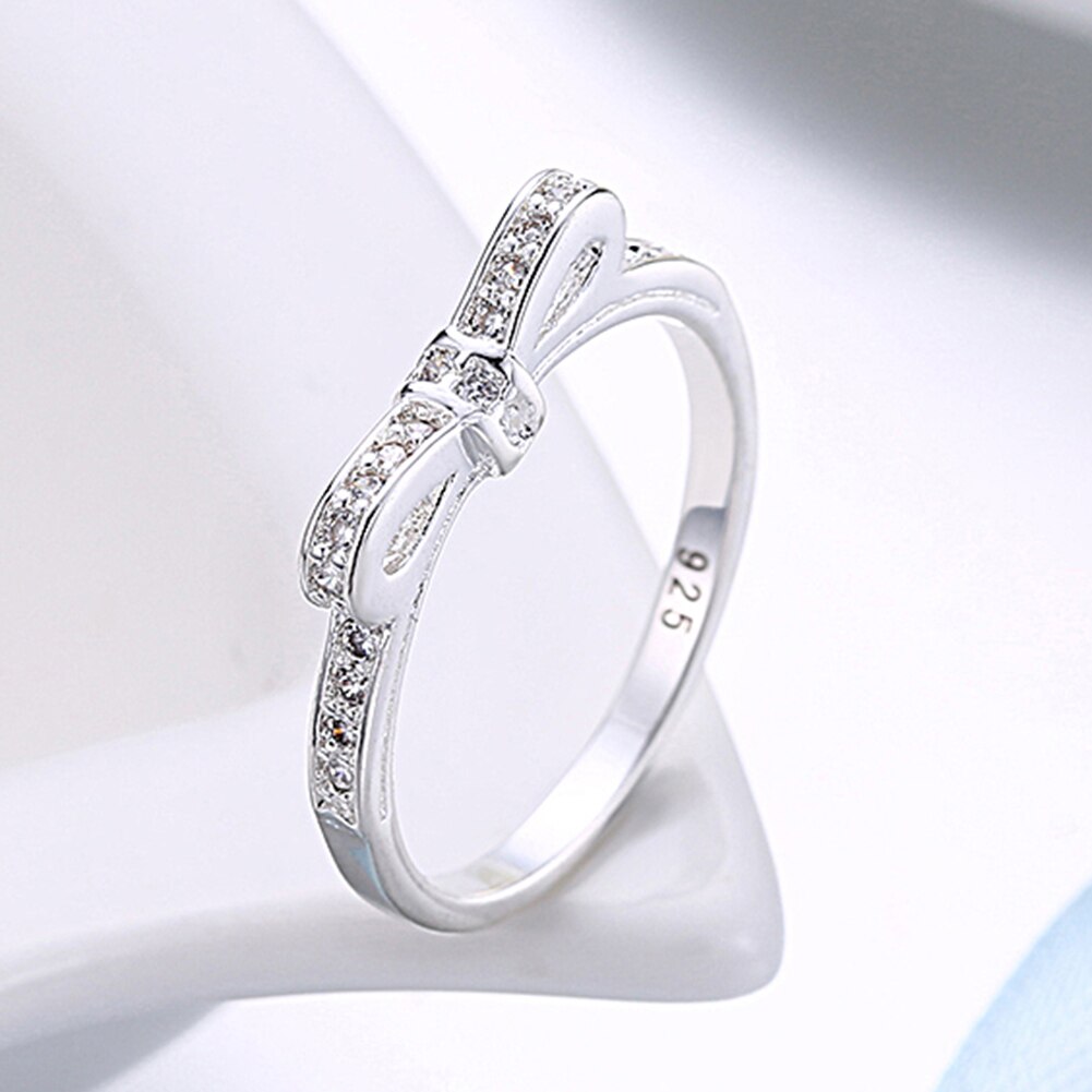 Korean 925 Stamped Silver fine Bowknot crystal Rings For Women size 6/7/8/9  Party Gifts wedding diamond Jewelry