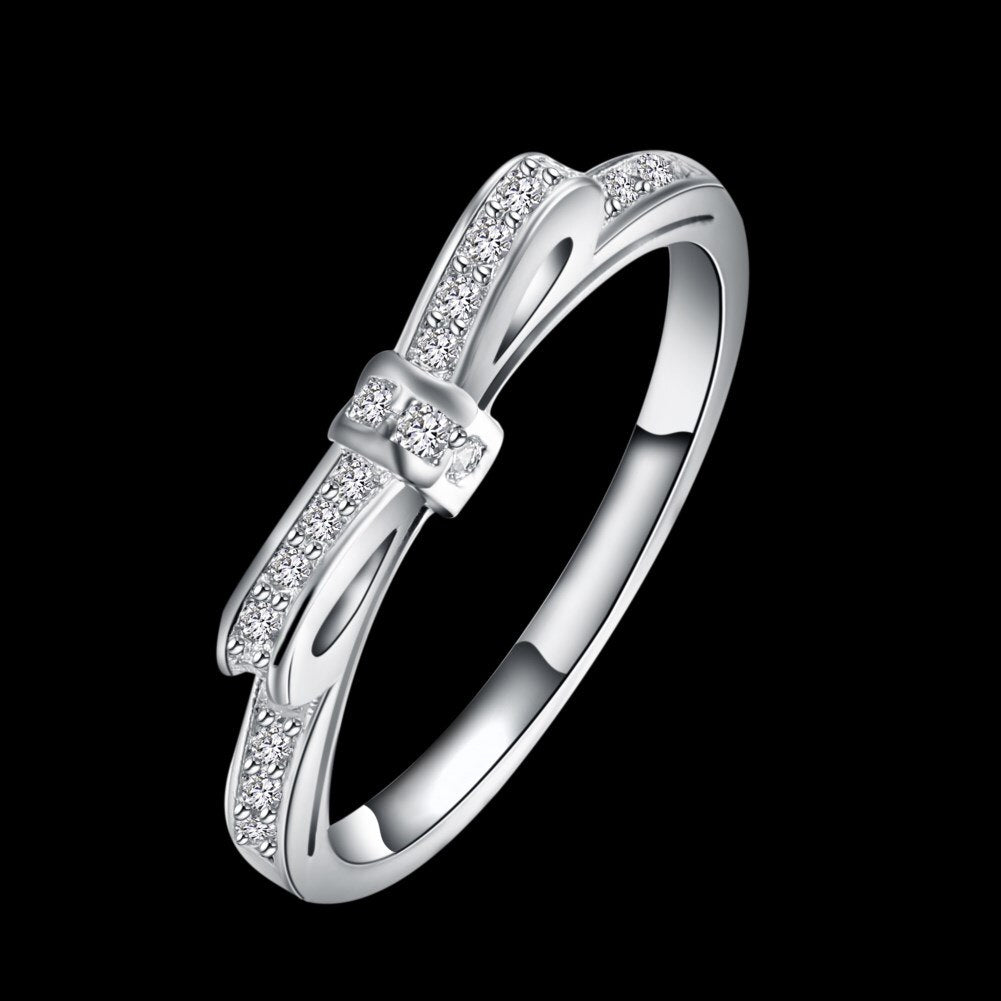 Korean 925 Stamped Silver fine Bowknot crystal Rings For Women size 6/7/8/9  Party Gifts wedding diamond Jewelry