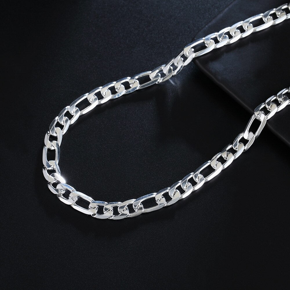 Korean 925 Stamped Silver men 8MM flat geometry chain Necklace for woman party wedding accessories gift classic Jewelry