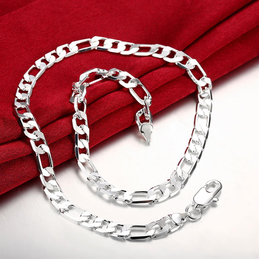 Korean 925 Stamped Silver men 8MM flat geometry chain Necklace for woman party wedding accessories gift classic Jewelry