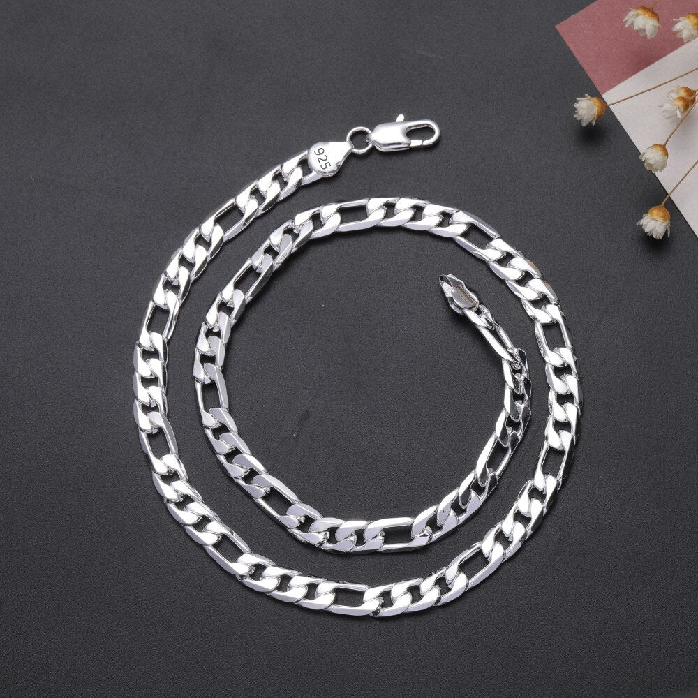 Korean 925 Stamped Silver men 8MM flat geometry chain Necklace for woman party wedding accessories gift classic Jewelry