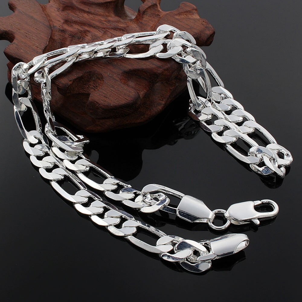 Korean 925 Stamped Silver men 8MM flat geometry chain Necklace for woman party wedding accessories gift classic Jewelry