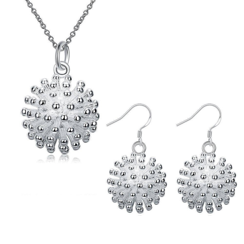Korean Fireworks Pendant necklace earring 925 Sterling Silver Jewelry set for women streetwear Party wedding Gifts