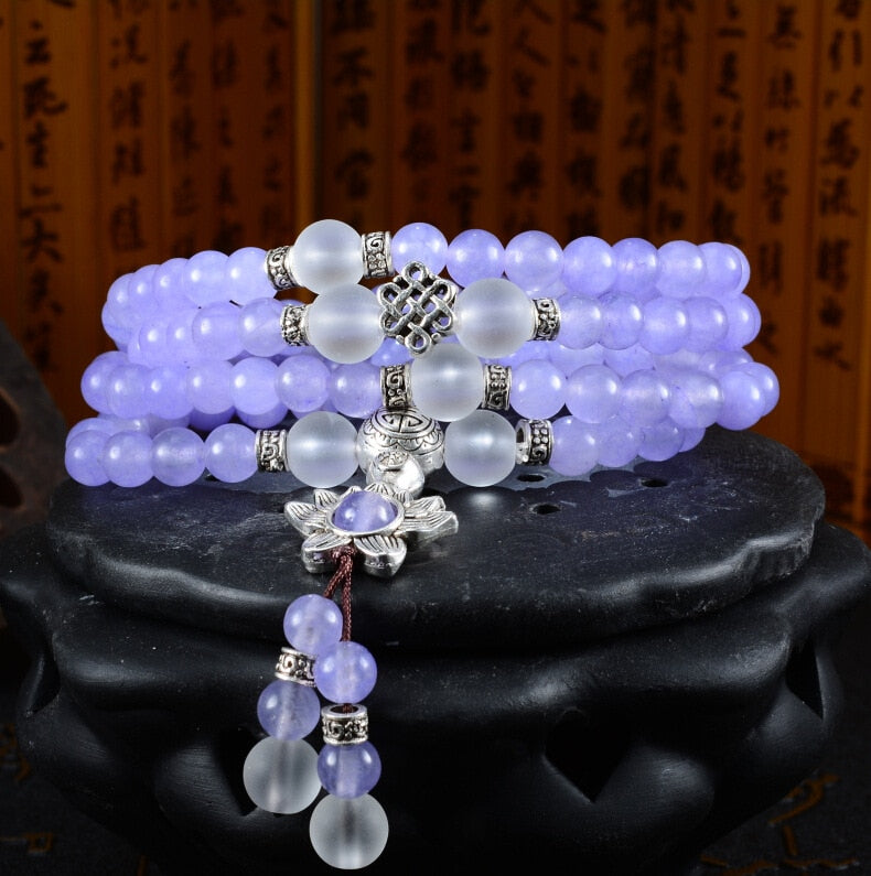 Korean fashion accessories all-match Natural Purple chalcedony Pendant Bracelet multilayer Retro Fashion For ladies Jewelry