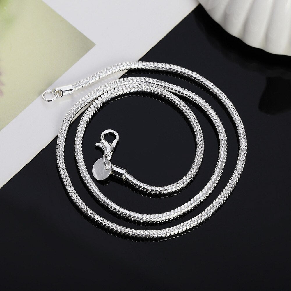 Korean charm 925 Stamped Silver classic 3MM Snake Bone Chain Necklace For Women Men 16-24 Inch party trend Jewelry Gift