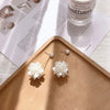 Korean jewelry elegant hand woven pearl earrings white three-dimensional round flower earrings for women