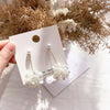Korean jewelry elegant hand woven pearl earrings white three-dimensional round flower earrings for women