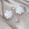Korean jewelry elegant hand woven pearl earrings white three-dimensional round flower earrings for women
