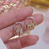 Korean 925 silver needle jewelry exquisite small round crystal 14K real gold earrings elegant women's daily earrings