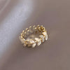 Korean jewelry exquisite copper inlaid zircon wheat ear leaf opal ring elegant women's opening adjustable ring